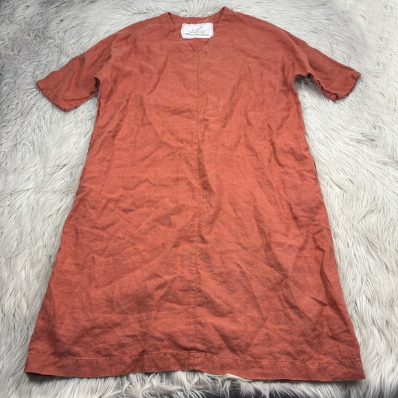 Not Perfect Linen Dresses & Skirts - Not Perfect Linen Women's XS Orange Rennes Oversized 100% Linen Shift Dress